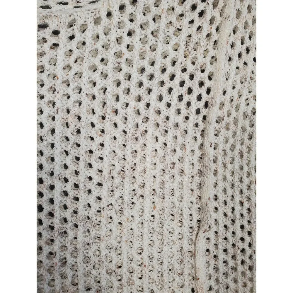 Women's POL Size Medium Cream Open Knit Boho Sweater Beach Coverup - Picture 3 of 7